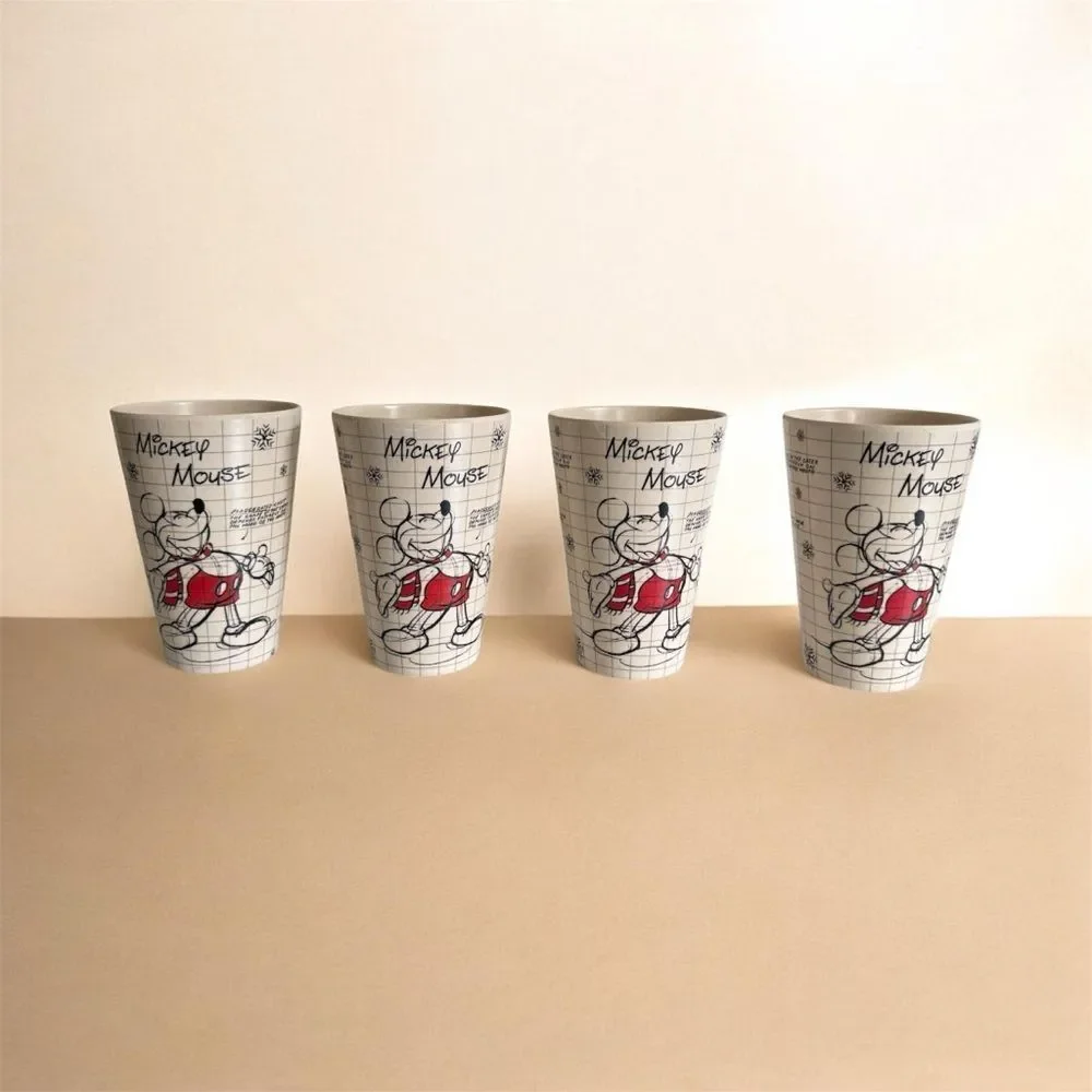 Disney Mickey Mouse Vintage Retro Cup Set Of 4 Collectible Kitchen Drinkware